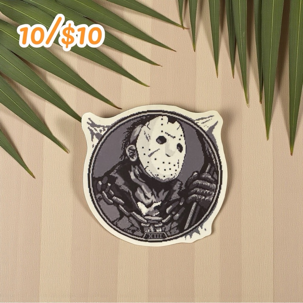 FRIDAY THE 13TH JASON VOORHEES CAMEO STICKER – RETRO PIXEL STYLE | 2 1/2”